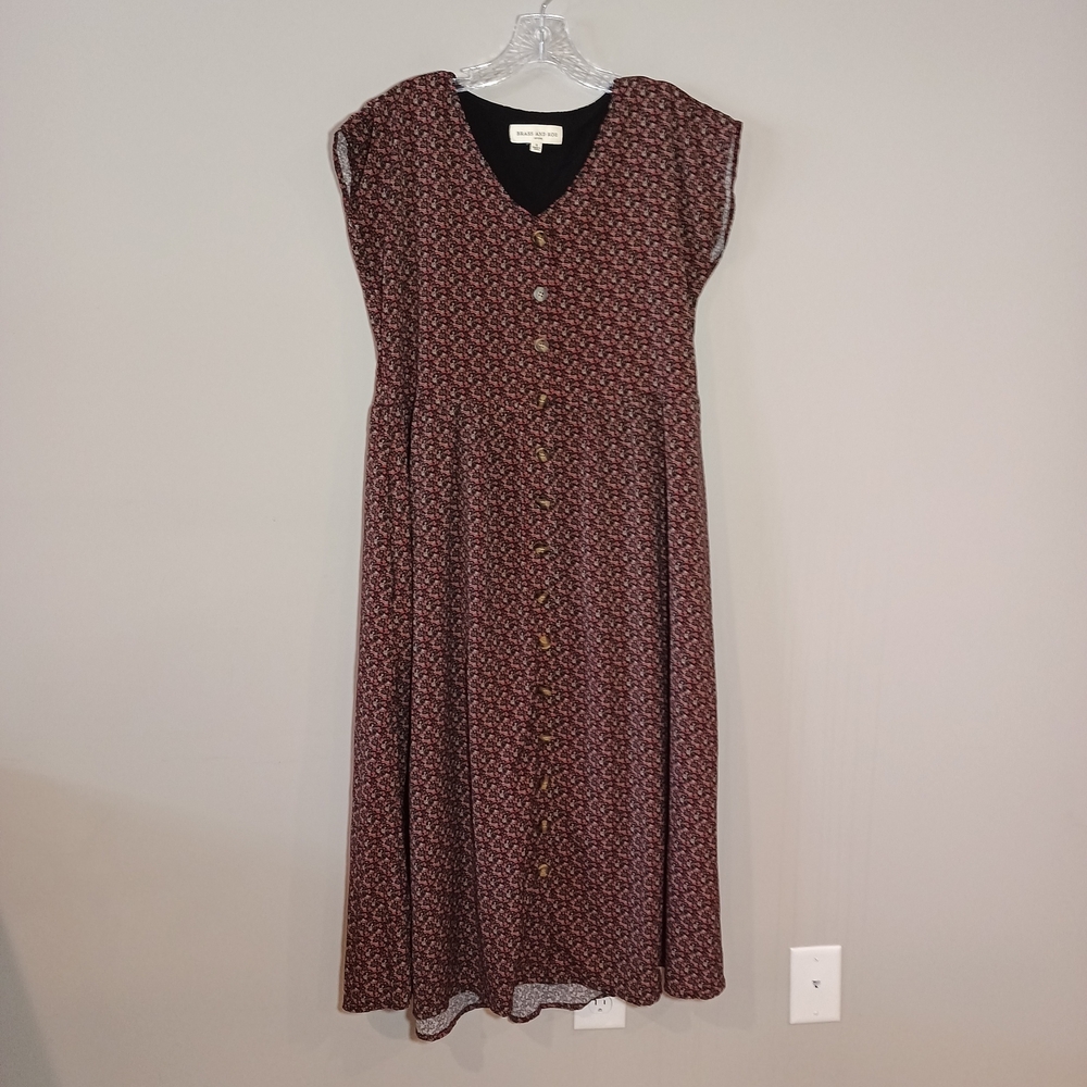 Brass & Roe Button Down Dress Midi With Pockets 90s Floral Grunge Size S